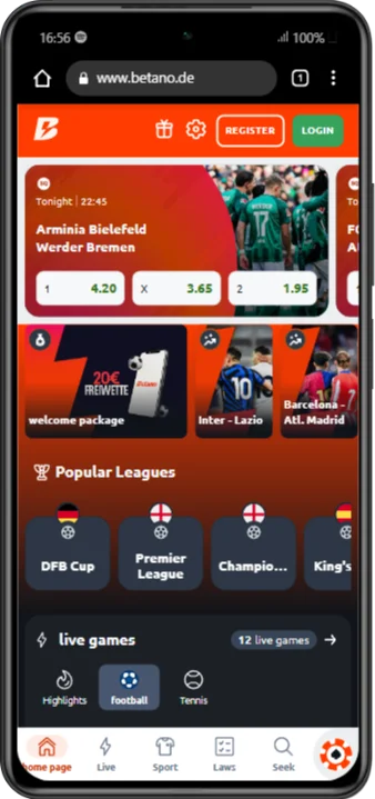 Betano Android-Anwendung für Sportwetten