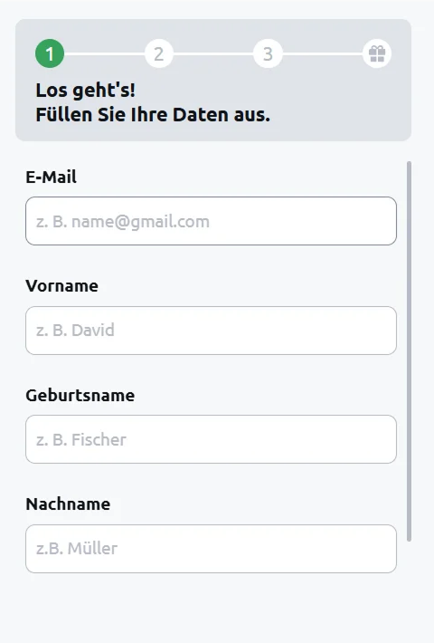 Betano Registrierungsfelder in Schritt 1