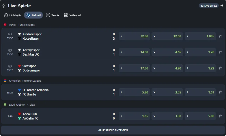 Betano live wetten quoten auf andere sportarten